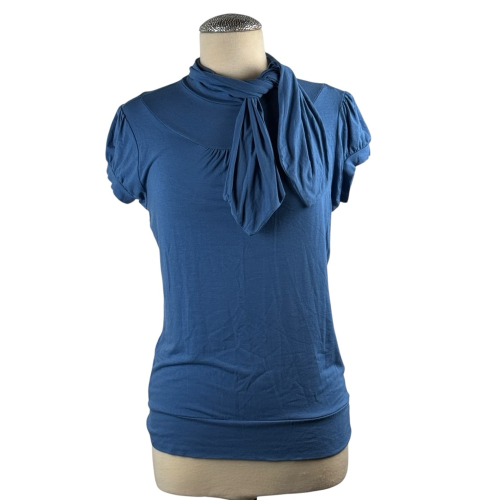 INC International Concepts Blue Cap Sleeve Tie Front Blouse